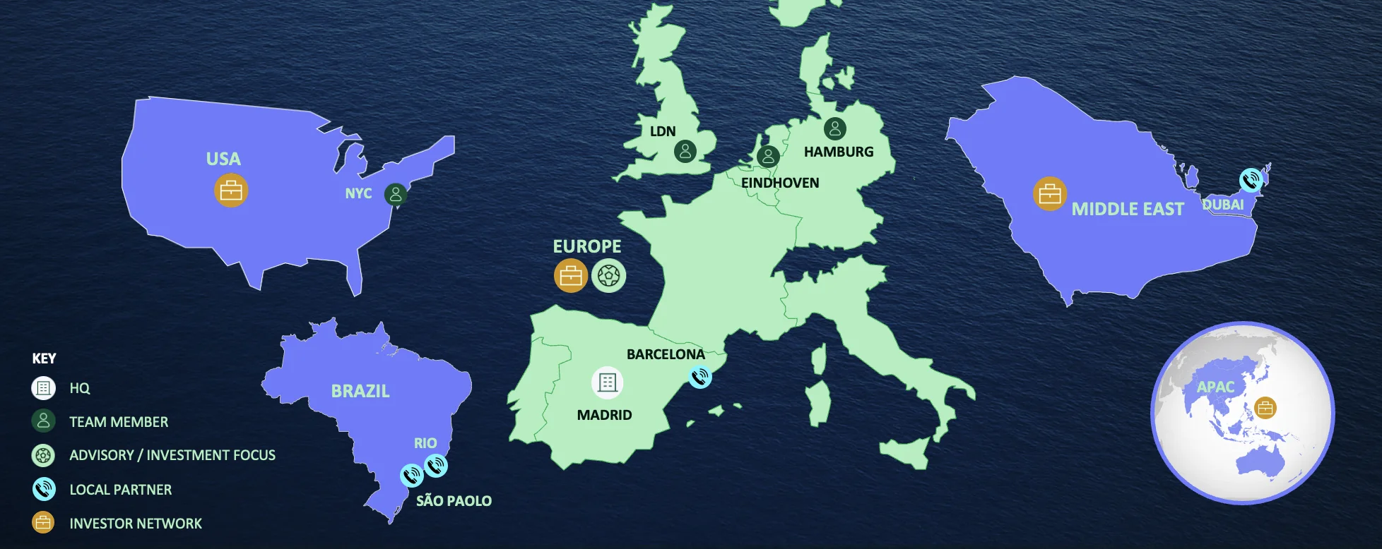 Prime Sports Ventures - Global presence map showing international reach